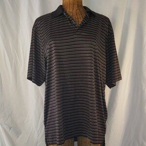 IZOD Men's Advantage Performance Stripe Golf Polo Shirt, Black/Charcoal - L